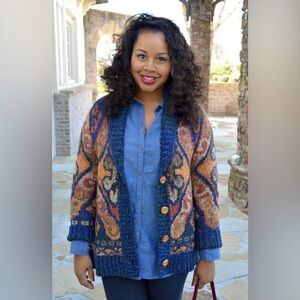 J. Jill Boho Print‎ Wool Blend Cardigan Size Xlarge
